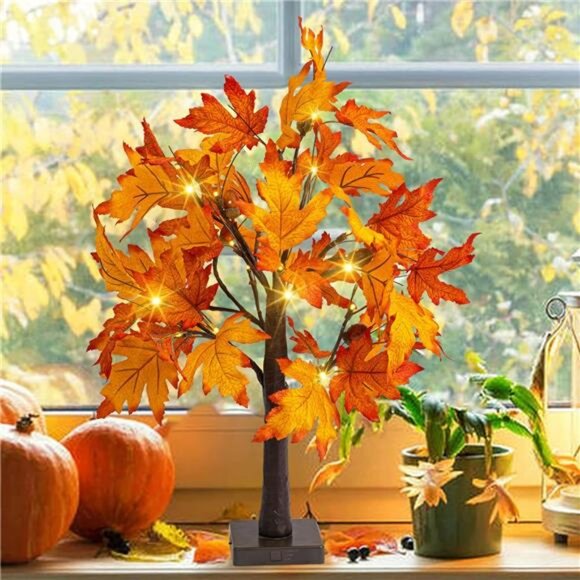 Bright 2 Pack 24 Inch Lighted Thanksgiving Fall Maple Tree Decor, 24 LED - Picture 5 of 8